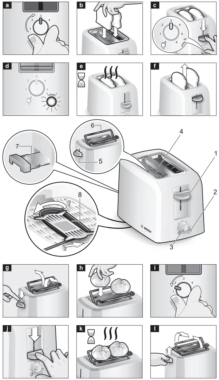 BOSCH TAT3A011 White 2 Slice Toaster - Figure 3