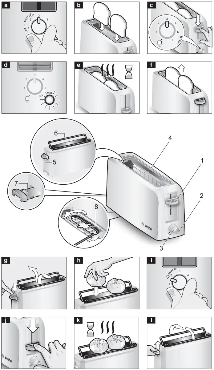 BOSCH TAT3A011 White 2 Slice Toaster - Figure 4