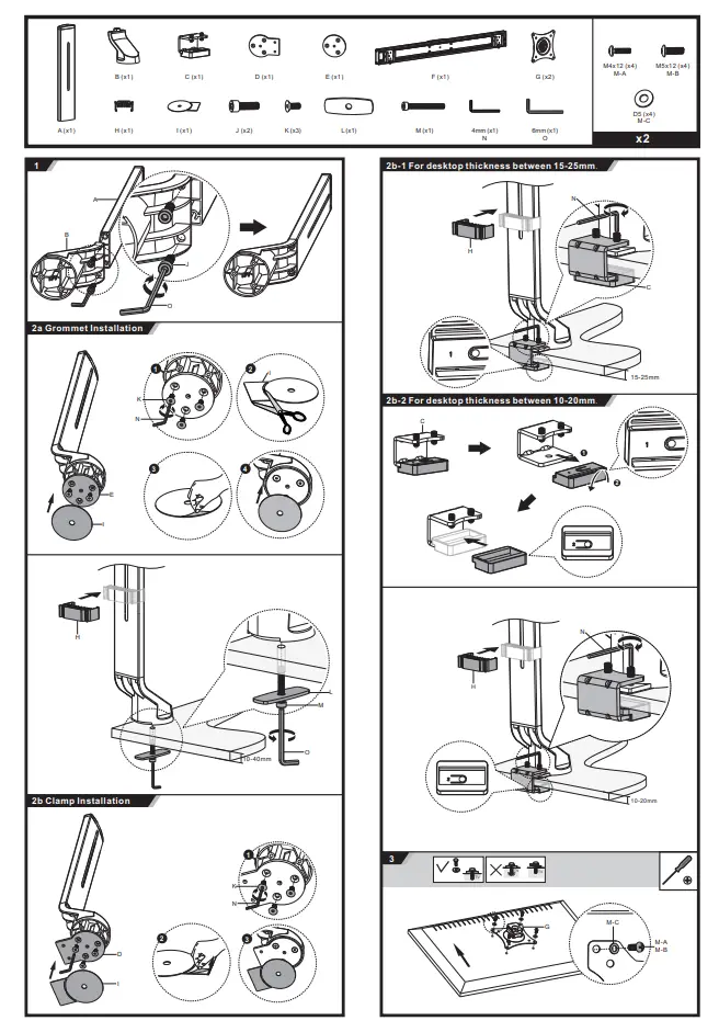 ACT AC8322 Crossbar Monitor Desk Mount