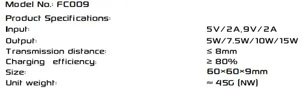 Oxx Magnetic Wireless Charger FC009 - Specifications