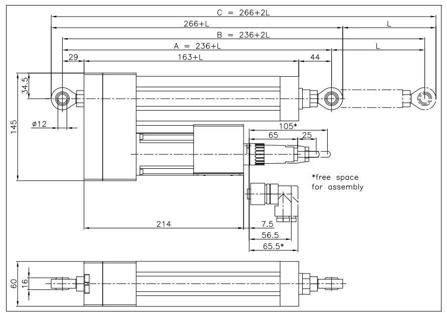 FMS WinderGLIDE Type BKS.D.3 Actuator for Unwind and Rewind Stations - Mechanical Dimensions