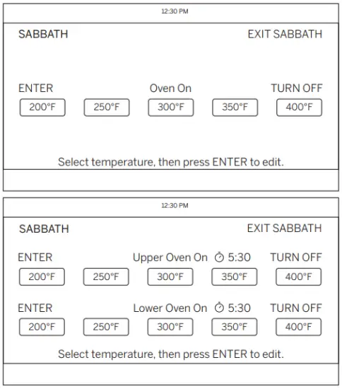 Single and Double Oven Sabbath Cycle Screens