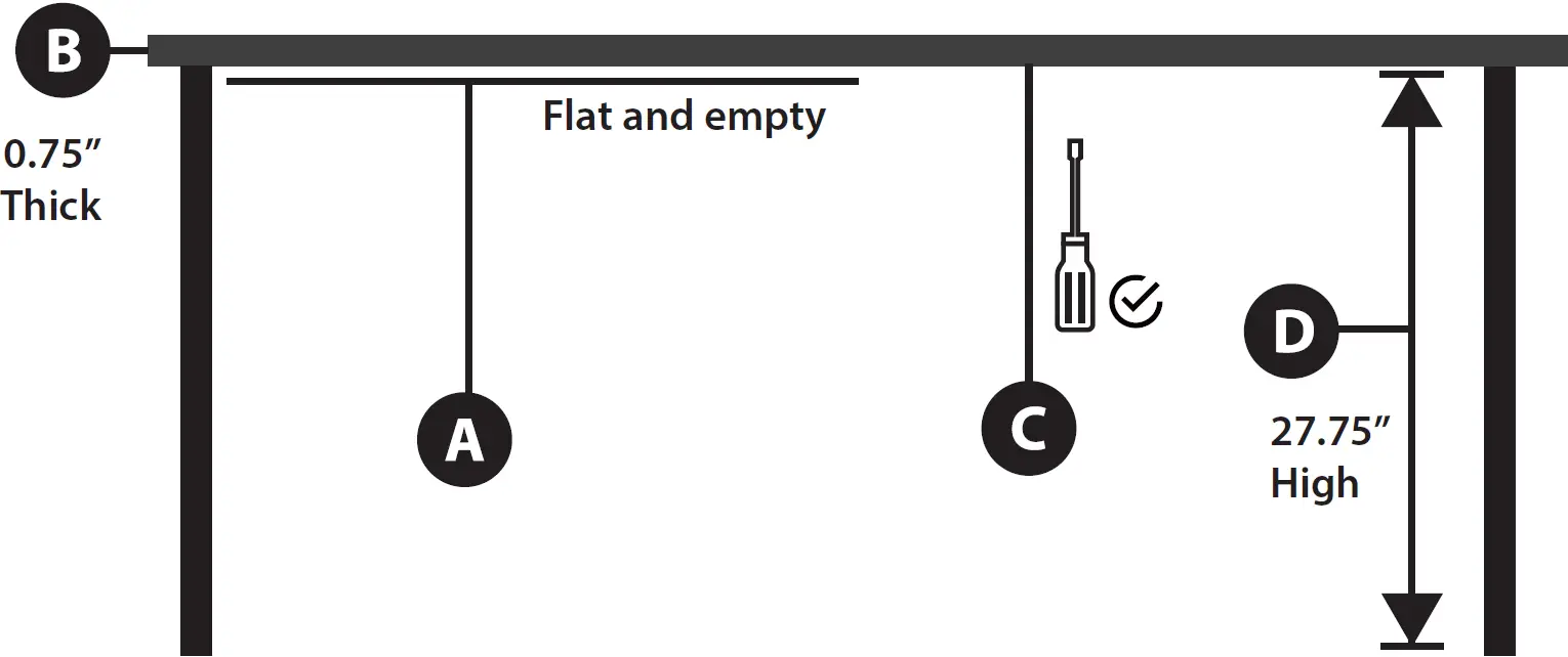 Please check your desk before installation Front view