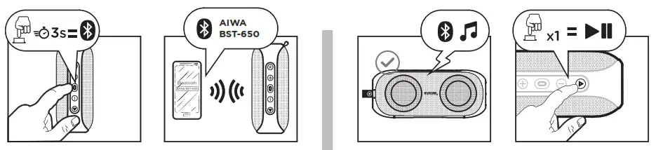 aiwa BST 650 TWS Portable Stereo Speaker with Dual RGB Lighting - BLUETOOTH MODE