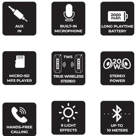 aiwa BST 650 TWS Portable Stereo Speaker with Dual RGB Lighting - BST