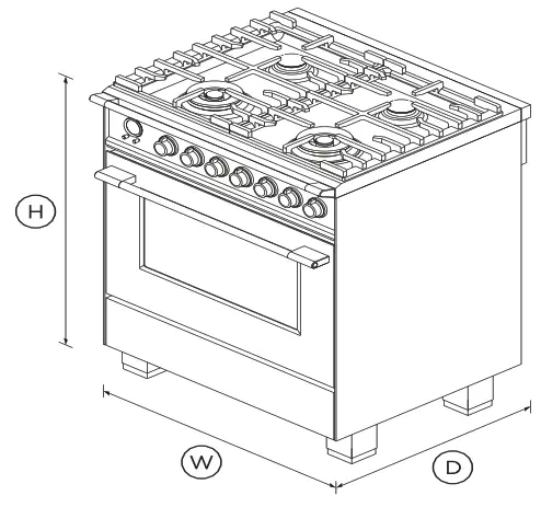 FISHER PAYKEL OR30SCG6W1 30 Inch 4 Burners Dual Fuel Range - DIMENSIONS
