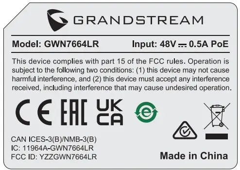 GRANDSTREAM GWN7664LR High Performance Outdoor Long Range Wi Fi 6 Access Point- following address