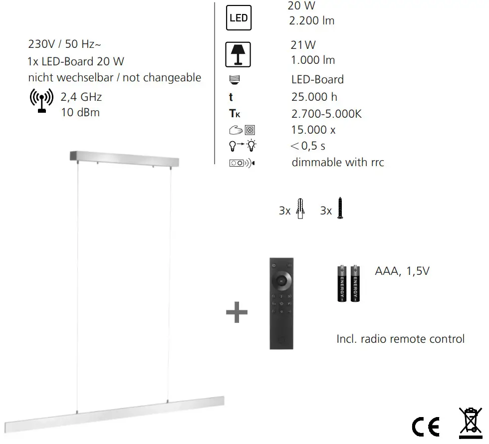 Paul Neuhaus 2375-95 Q-CORA Pendant Light LED Aluminium