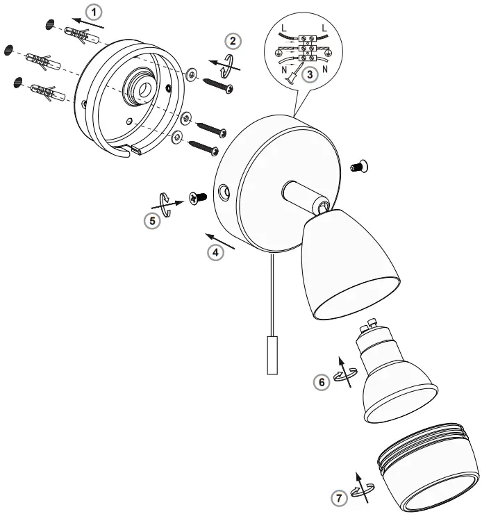 ENDON 99770 Wall Light Fitting - Assembly