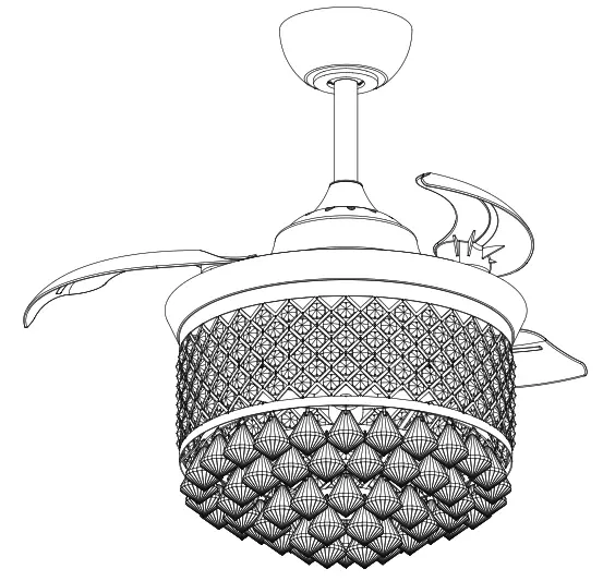 ParrotUncle F3508A110V Indoor Chrome Retractable Crystal Chandelier Ceiling Fan -