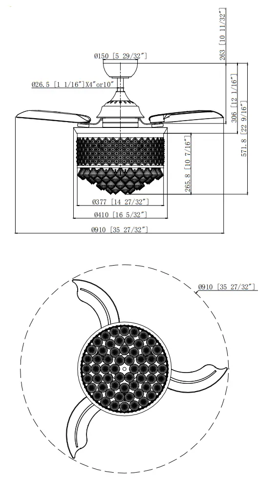 ParrotUncle F3508A110V Indoor Chrome Retractable Crystal Chandelier Ceiling Fan - Fig13