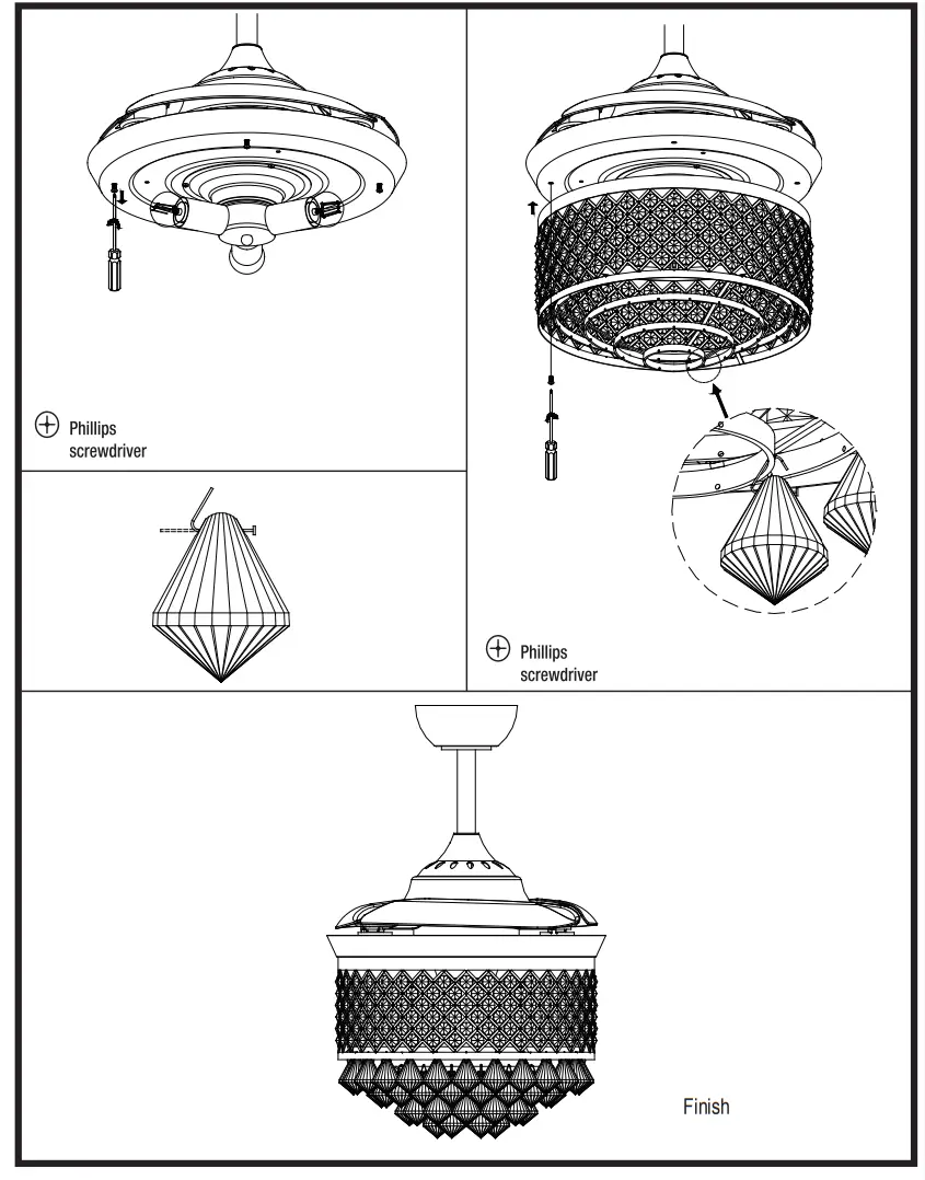 ParrotUncle F3508A110V Indoor Chrome Retractable Crystal Chandelier Ceiling Fan - Fig8