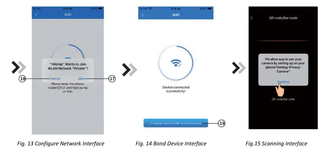 EVOHEAT HiTemp WiFi App - Figure 13,14,15