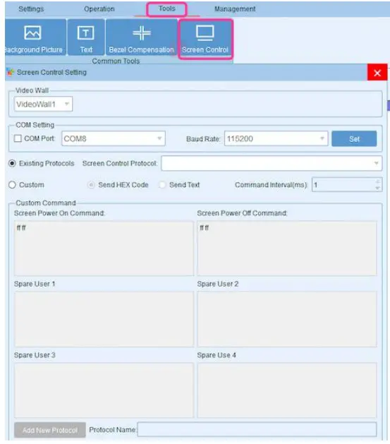 Screen control setting