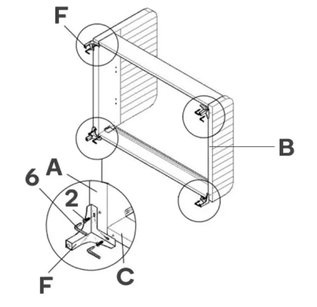 SHANGRI-LA SLVICFABOKA Victoria Bed - Step 2 Attach the legs (F) to the corners of the bed