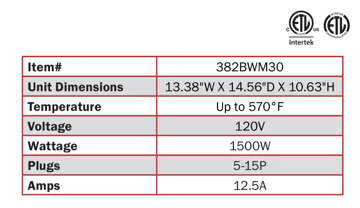 CARNIVAL KING 382BWM30 Bubble Waffle Maker - Bubble Waffle Maker Specs