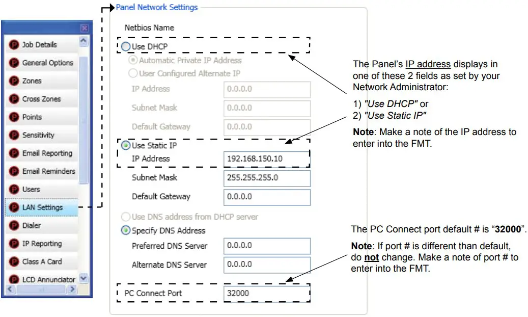 Panel Network Settings