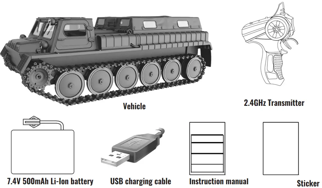 AMEWI Junior Tracked Armored Vehicle - PACKAGE CONTAINS