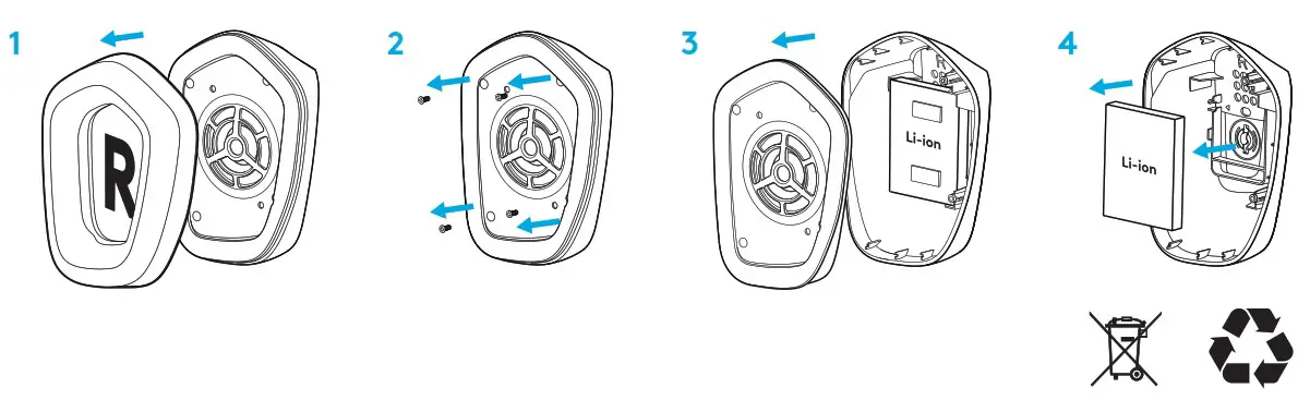 logitech G733 Lightspeed Wireless RGB Gaming Headphone - BATTERY REMOVAL FOR RECYCLING