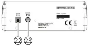 PRONOMIC B-403 Mini Mixer with Bluetooth and USB Recording - Rear connections and controls