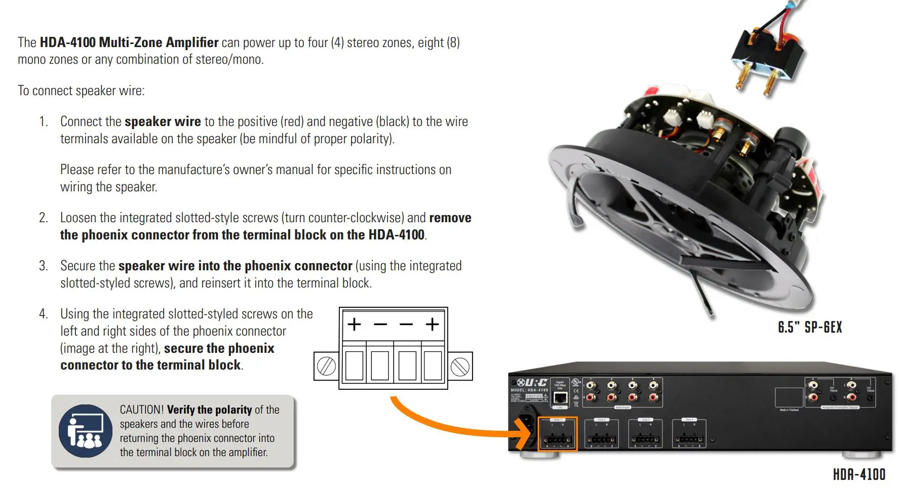 URC HDA-4100 Multi-Zone Amplifier Owner's Manual - Connecting Speakers