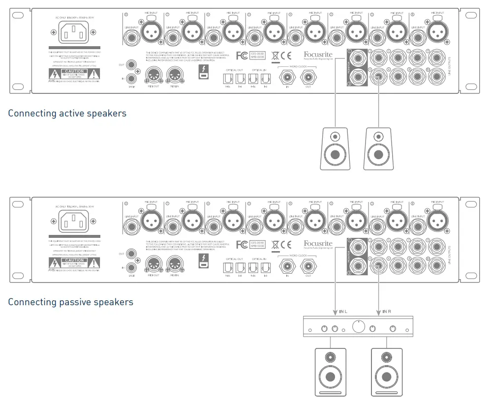 Focusrite Clarett 8PreX 26×28 Thunderbolt Audio Interface - loudspeakers