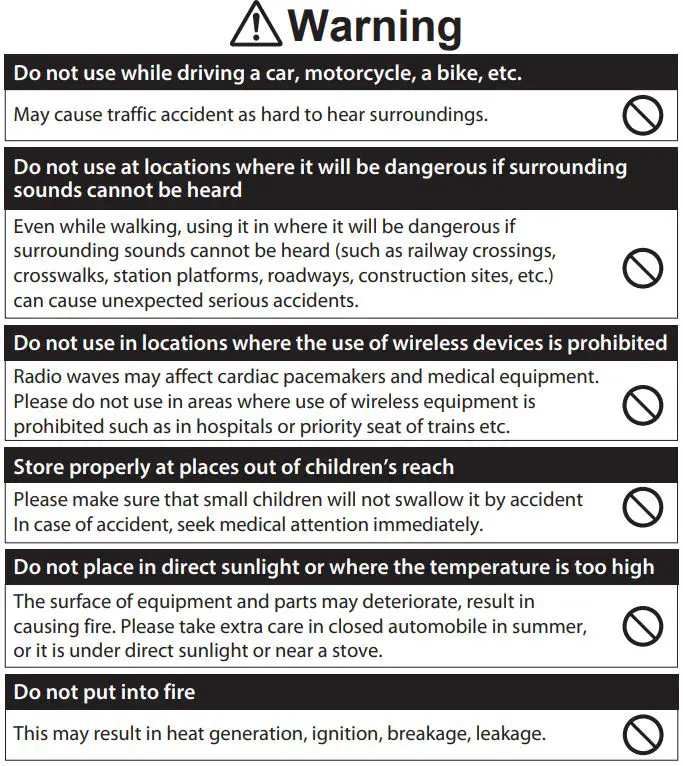 maxell MXH-BTW300 Bluetooth Wireless Earphone User Manual - Warning