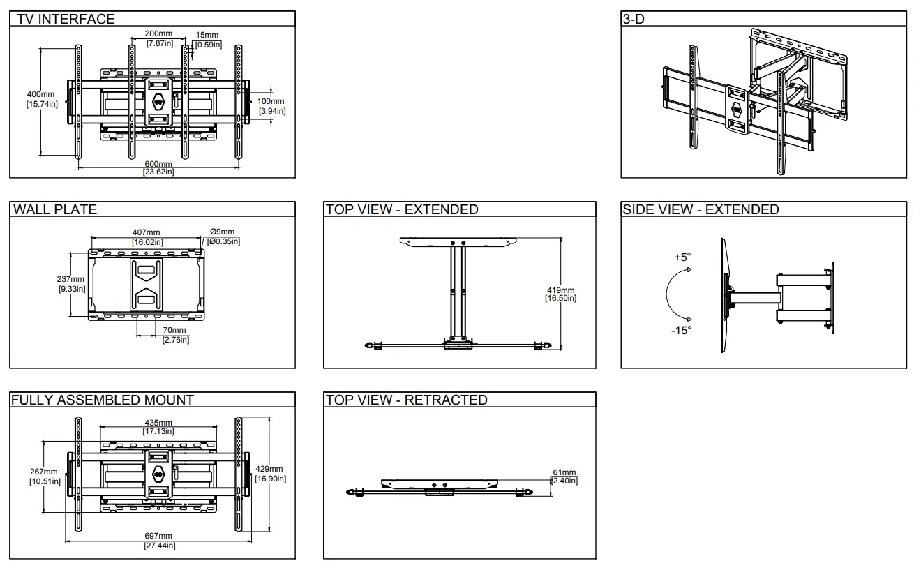 US- MOUNT-Ful- Motion -TV-Wal- Mount-for-Most-47-8-4inch -lat-Screen-LED-4K-TV-T=- Mount-Bracke- Dual-Swivel-fig-5