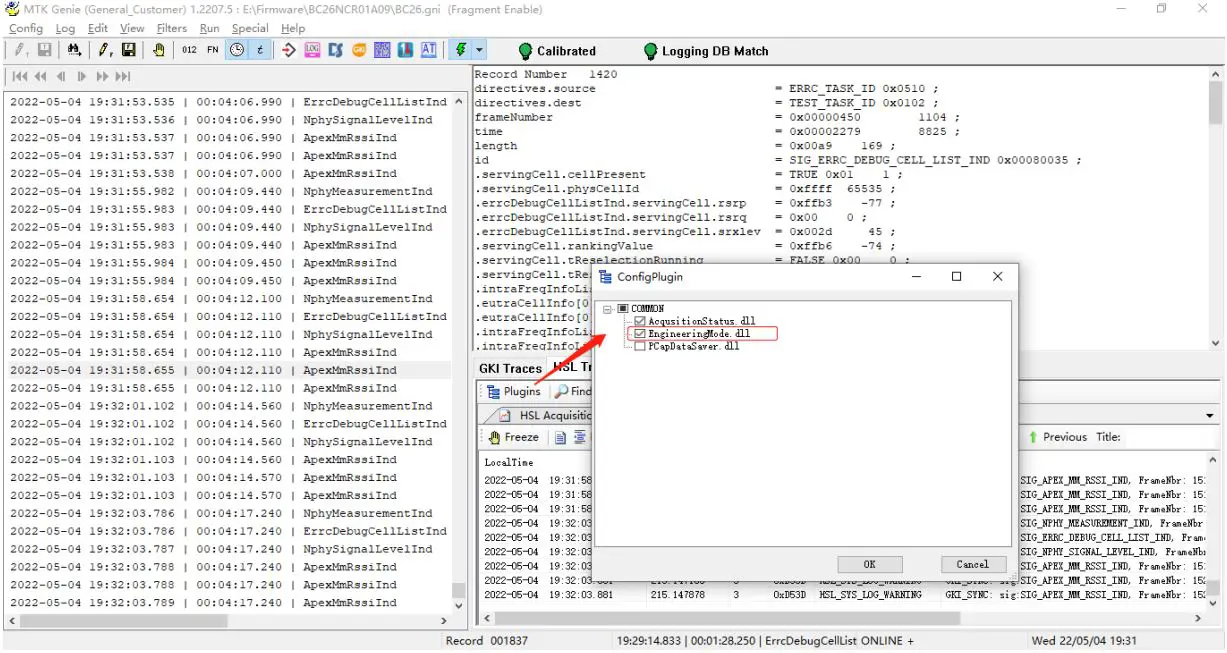 QUECTEL BC20 Genie Herbert Pan Module User Manual - As shown below, the engineering mode in Genie is enabled to facilitate the observation