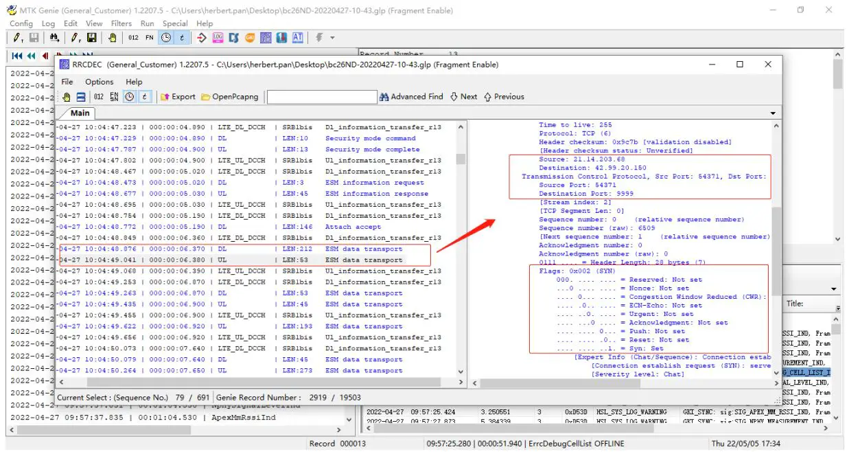 QUECTEL BC20 Genie Herbert Pan Module User Manual - In the menu bar Special→RRC Decoder