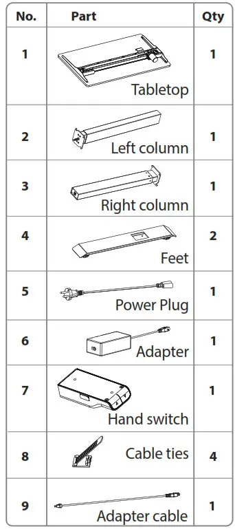 INSIGNIA Standing Desk -MAJOR PARTS LIST
