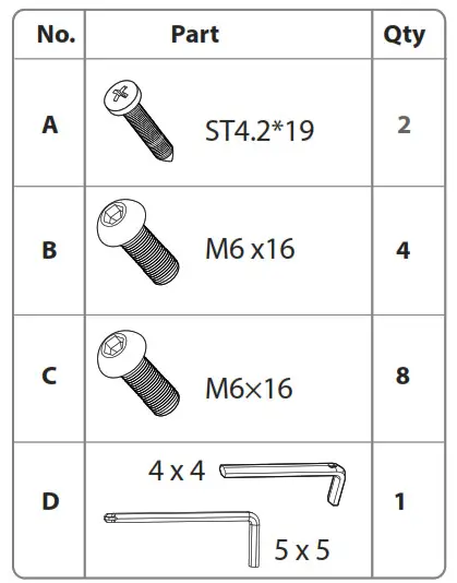INSIGNIA Standing Desk -SMALL PARTS LIST