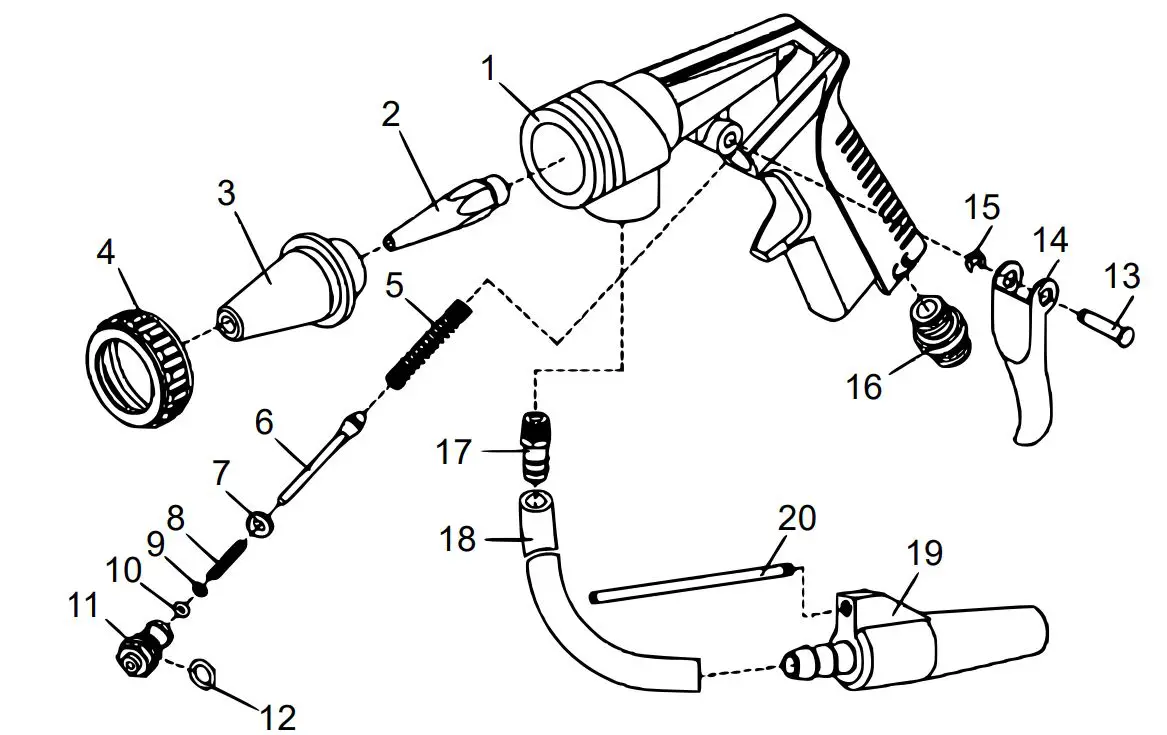 WILTEC 61303 Air Sand Blaster Gun User Manual - Exploded view and parts list