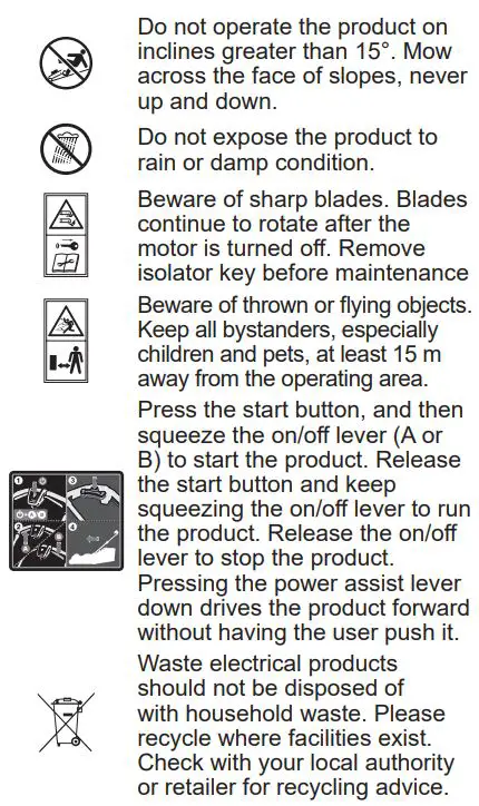 RYOBI RLM36X46HPG Battery Lawn Mower Instruction Manual - SYMBOLS ON THE PRODUCT