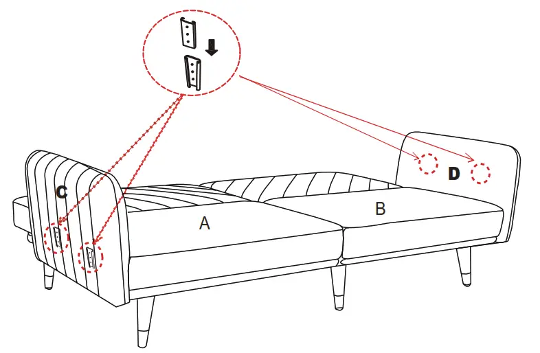 POVISON SF010ADG 76 Inch Pink Cotton Velvet Sofa Bed 2 Seater - fig2