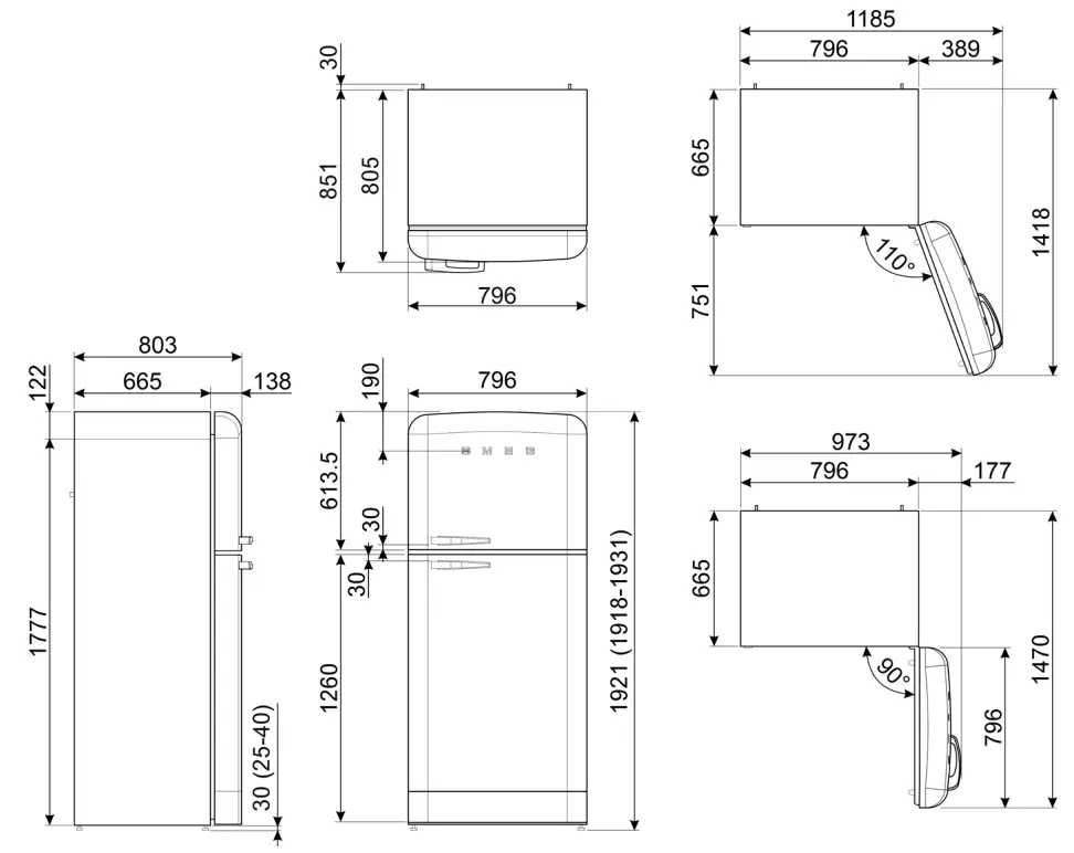 smeg FAB50RPG5 Two Door Standing Refrigerator - fig1