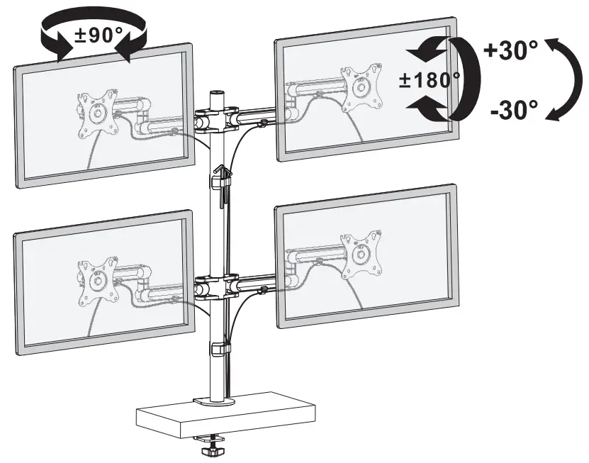TRIPP LITE DDR1327SQFC 1 Quad Flat Screen Flex Arm Desk Clamp - Adjustment