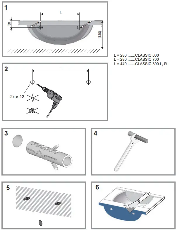 RAVAK UMYVADLO Classic 600 700 800 L R 3