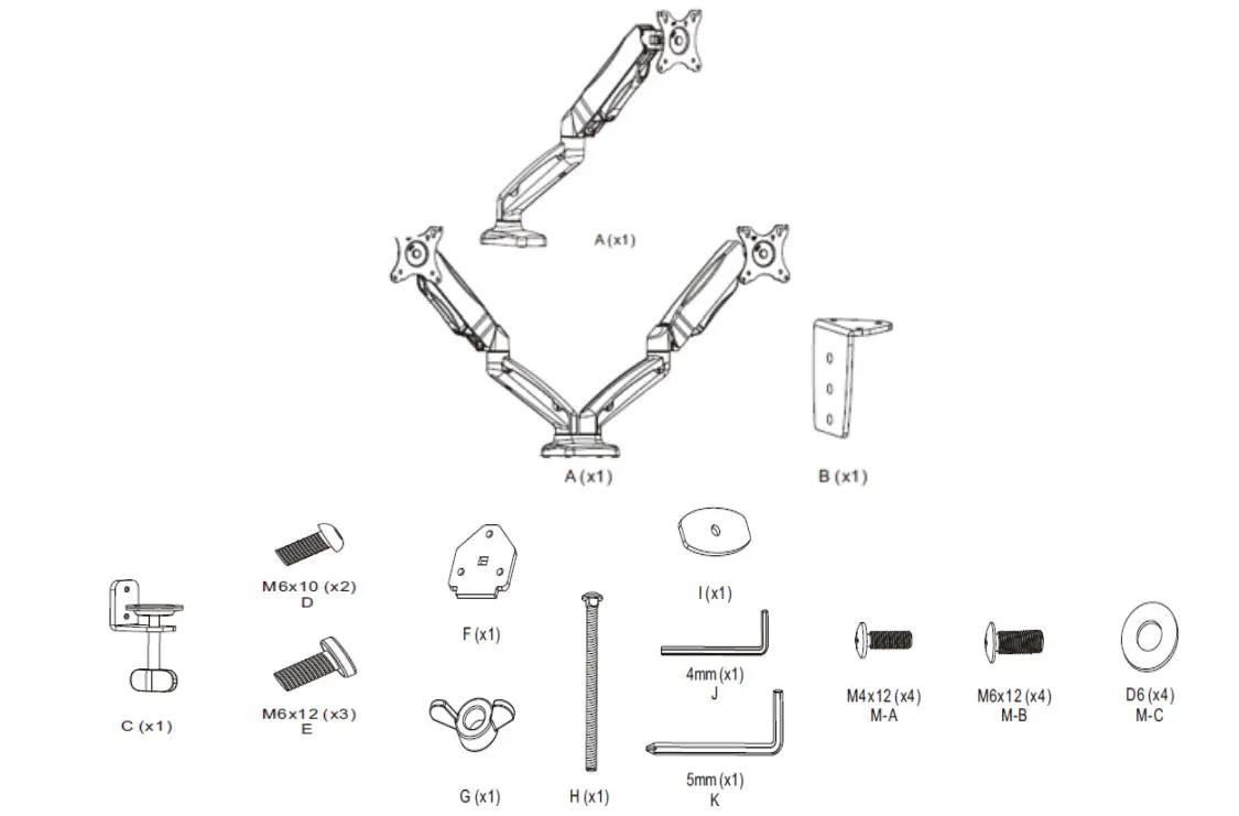 LINDY 40705-6 Single-Dual Display Gas-Spring Desktop Mount - Parts