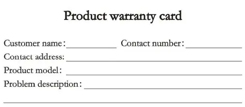 Product Warranty Card