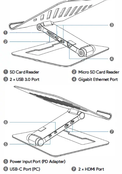 WAVLINK UMD07 Ergonomic Laptop Stand with USB-C Dock 1