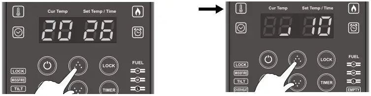 Airrex Infrared Heater AH-200-300-800 - SET THE TARGET TEMPERATURE OR HEATING TIME WITH THE ARROW BUTTONS