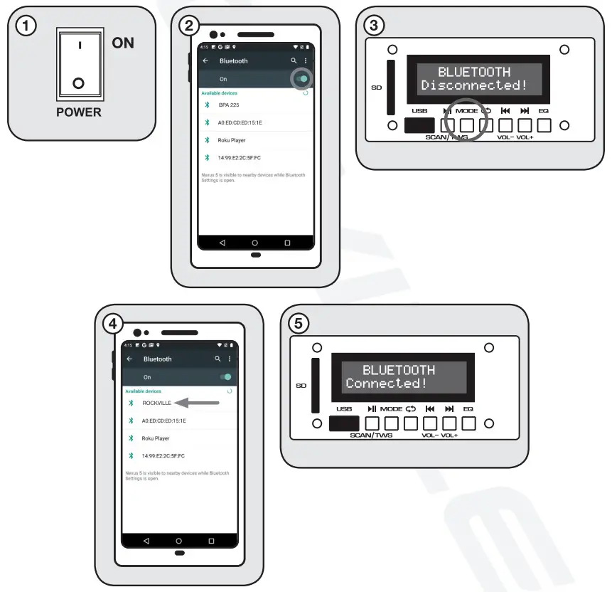 ROCKVILLE 15 Active DJ - BLUETOOTH PARING