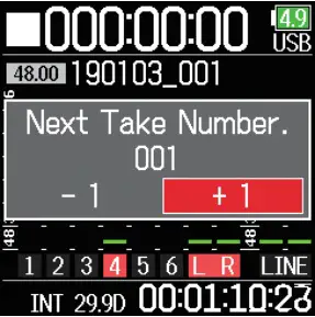 Changing the number of the next take recorded