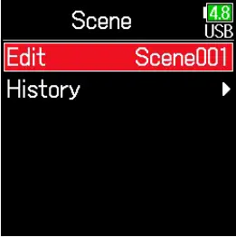 Selecting a scene name from the history list
