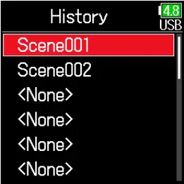 Selecting a scene name from the history list