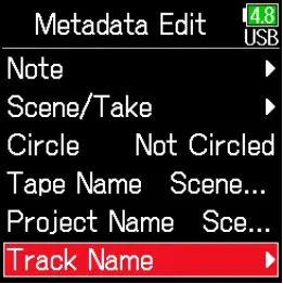 Selecting a track name from the history list