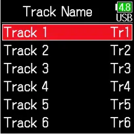 Selecting a track name from the history list
