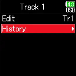 Selecting a track name from the history list
