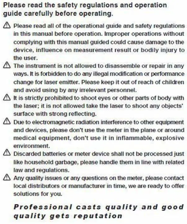 Digilog Electronics Hand held Laser Distance Meter - Safety Regulations